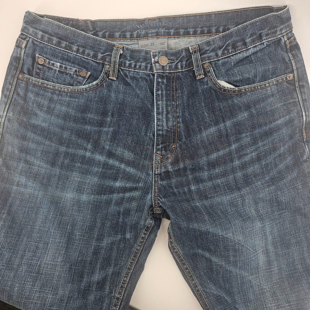 Banana Republic Mens 34x32 Jeans Cotton Straight Fit Dark Wash Classic Preppy